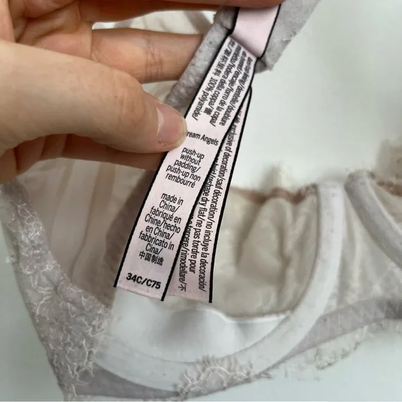 Victoria’s Secret Dream Angels Beaded Lace White Beige Push Up Unlined Bra 34C - Picture 8 of 9